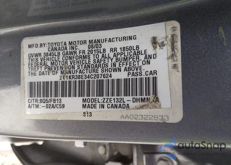 2004 Toyota Matrix Xr z USA, uszkodzony, nr VIN 2T1KR38E34C207624